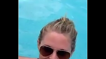 Glamorous Blonde Gives A Sensual Blowjob In A Public Pool